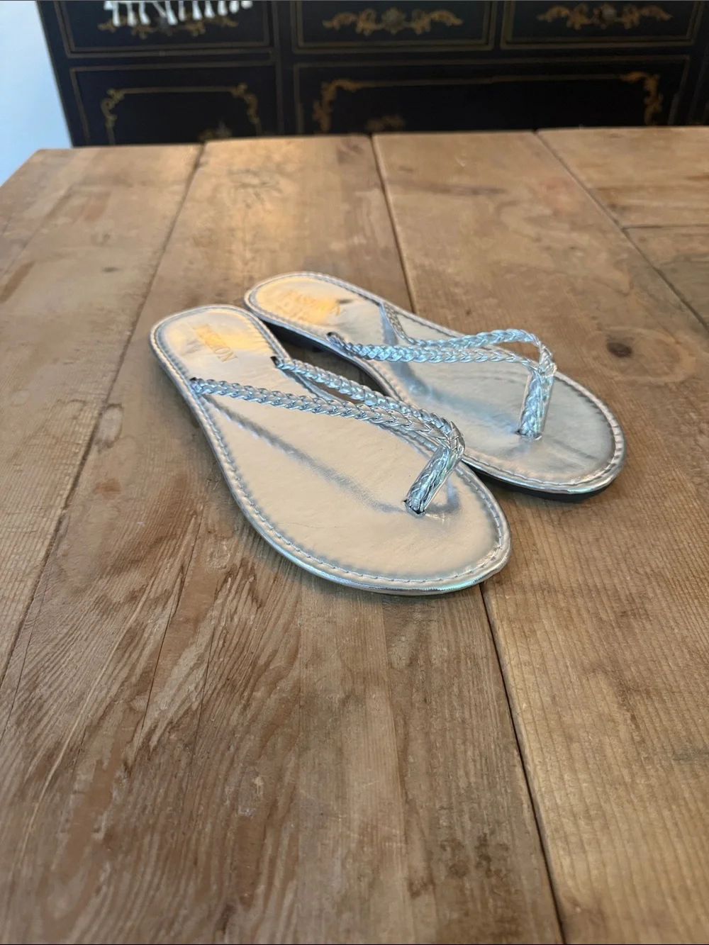 Braided Metallic Silver Women's Slide Sandals